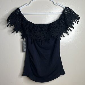 Soho lady off the shoulder crochet lace detail